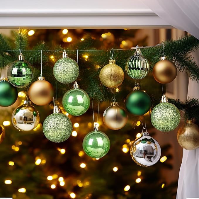 AMS 2.36''/60mm 34ct Christmas Ball Large Ornaments Party Decorations Shatterproof Festival Pendant Hangings for Xmas Tree Decor (60mm, Pea Green)