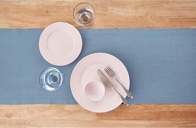 Solino Home Linen Table Runner 48 Inches - 100% Pure Linen Dusty Chambray Blue Table Runner 14 x 48 Inch Ideal for Dresser and Coffee Tables - Diana Medium Weight, Winter, Spring, Easter