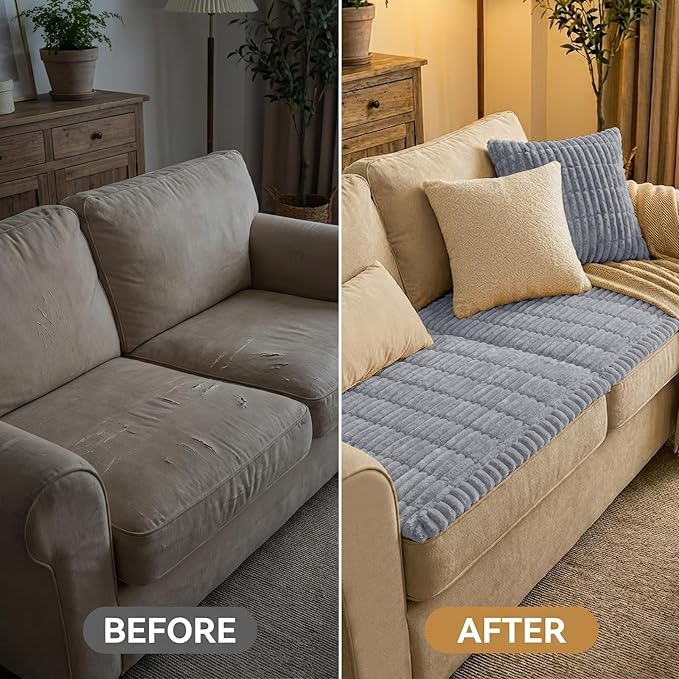 Smiry Couch Cover for Dogs Washable, Non Slip Fuzzy Pet Couch Covers for 3 Cushion Sofa Pet Friendly, Thick Soft Sofa Slipcovers Cushion Protector (Grey, 27.6" x 47")