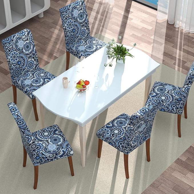 Stretch Dining Chair Covers Set of 6,Floral Print Chair Covers,Soft Removable Washable,Pet Friendly Furniture Protector,Universal Chair Slipcovers for Home, Kitchen,Ceremony Dining Room Seat