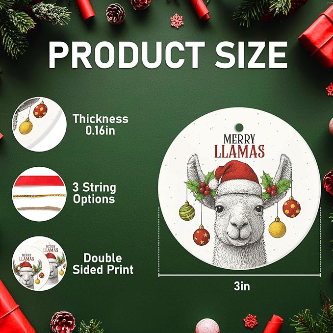 Llama Christmas Ornament 2025 – Funny Merry Llamas Ornament, Cute Xmas Tree Decoration for Animal Lovers