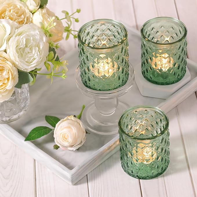 8Pcs Large Votive Candle Holders Green Tea Light Candle Holders Glass Candle Holder for Wedding, Bridal Shower, Table Centerpiece, Party, Home Decor