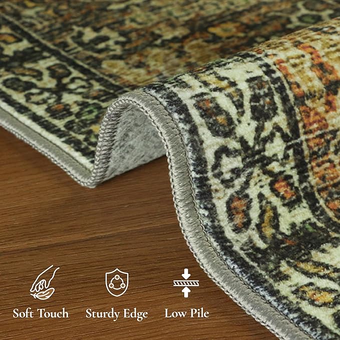 GENIMO Area Rug 2x3 Doormat, Machine Washable Low Pile Rugs, Small Retro Chenille Entryway Mat for Entrance, Hallway, Kitchen and Corridor, Bronze Olive