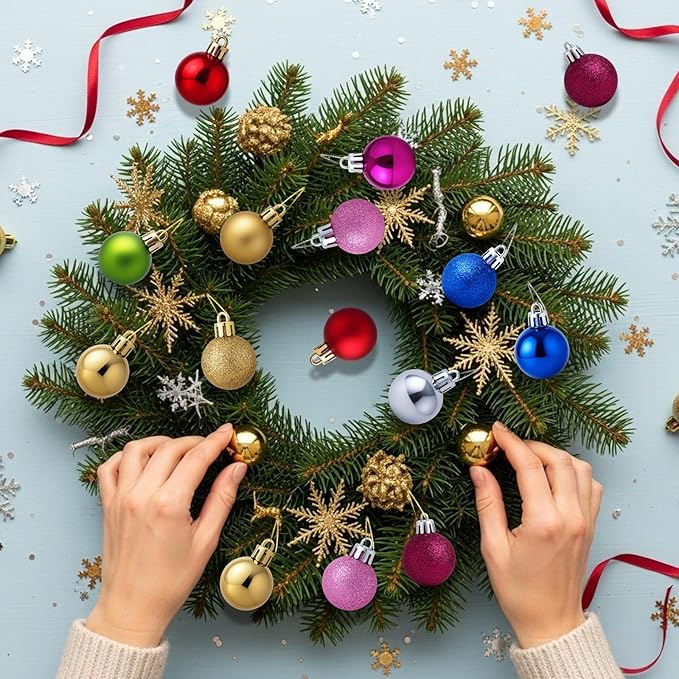 24 Pack Mini Shatterproof Christmas Balls - Small Hanging Ornaments for Trees Christmas Party Decorations, 1.2 Inch (Rose Red)