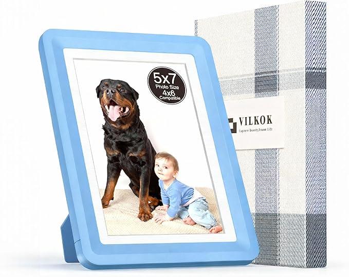 Blue 5x7 Picture Frame with Acrylic Front, ABS Frame for 5x7 or 4x6 Photos, Shatterproof UV-Resistant Tabletop Photo Frame, Vertical/Horizontal Display for Home Décor