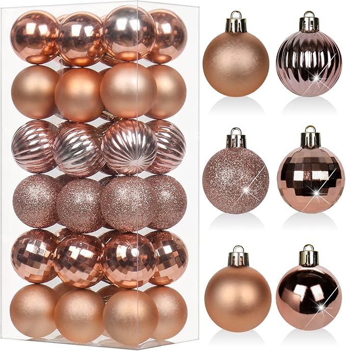 1.57" Rose Gold Christmas Ornaments for Christmas Tree 36 Pcs Mini Shatterproof Balls Christmas Tree Decorations Small Xmas Ornaments Ball with Hanging Loop for Wedding Holiday Party Wreath Home Decor