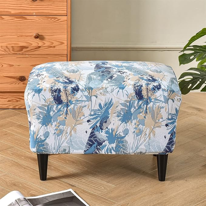 Eco-Ancheng Ottoman Cover Rectangular Storage Ottoman Slipcover Footrest Stool Covers with Nonslip Elastic Bottom
