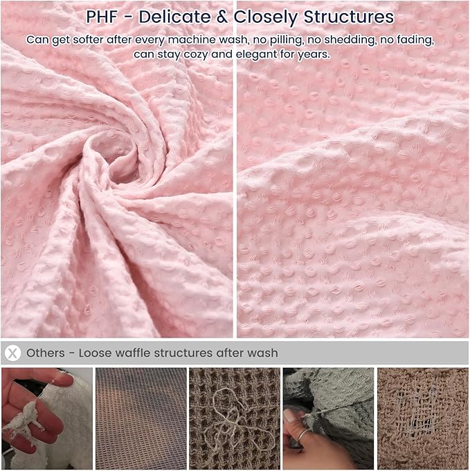 PHF Pre-Washed Cotton Waffle Weave Family Blanket,Oversized King Size 120"x 120"-Snag Proof Lightweight Breathable, 10'x 10' Huge Extra Large Big-Elegant Aesthetic Home Decoration Gift,Pink