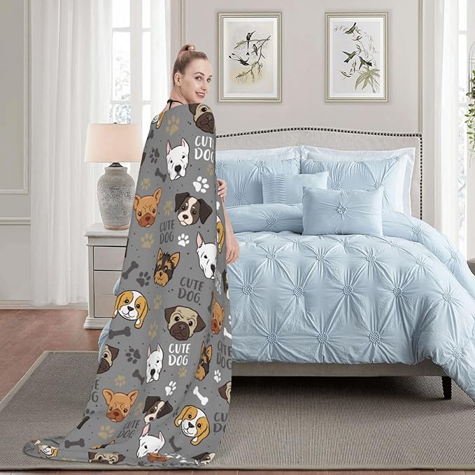 Cute Dogs Blanket Throw Blanket for Bed Soft Cozy Fluffy Couch Blankets Fleece Blanket Throw Gifts for Women Men Girls Boys 60"x50"