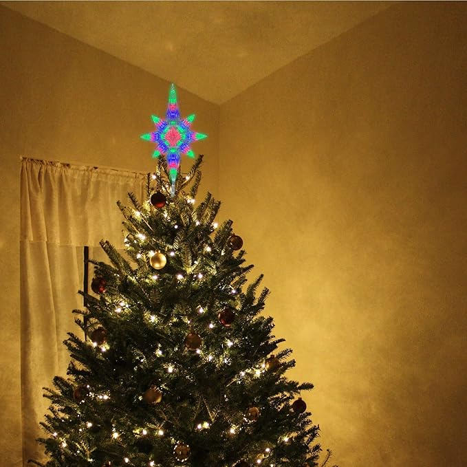 Lighted Christmas Tree Topper, Bethlehem Star Treetop with 41LED Multicolor Fairy Lights, Holiday Christmas Tree Decorations