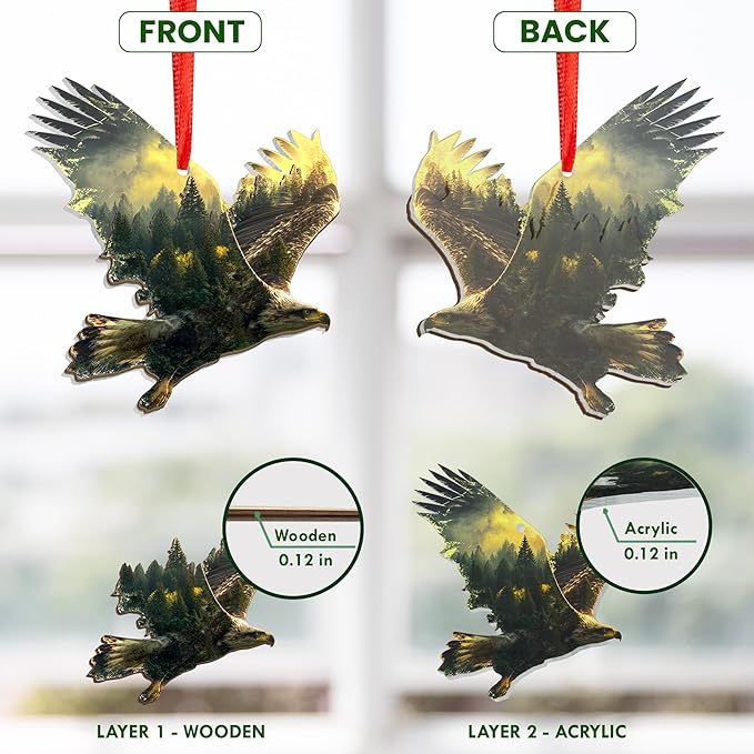 AVERXO Christmas Bald Eagles Gifts for Men Women - 2D Flat (Not 3D) Suncatcher Christmas Ornaments 2025 - Eagle Ornaments for Tree, American Eagle Ornament, Eagle Gifts for Men Women, Birds Lover Gift