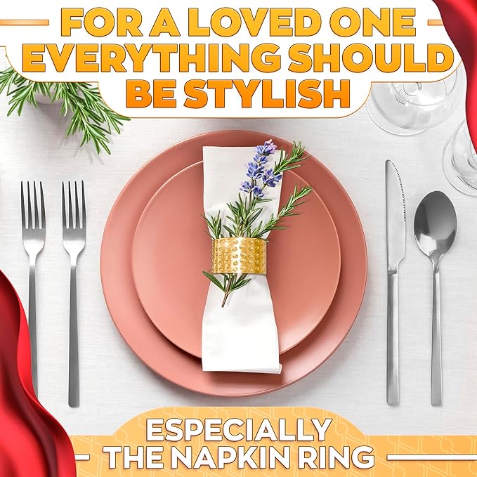 Valentine Hammered Gold Napkin Rings Set of 12 - Classic & Reusable Metal Napkin Ring Holders 1.8"x1.1" for Banquets, Weddings, Family and Holiday Gatherings, Gift Giving & Valentine Table Decoration