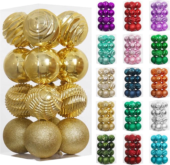 XmasExp 16ct Christmas Balls Ornaments - Shatterproof Large Hanging Ball Decorative Xmas Balls for Holiday Wedding Party Xmas Tree Decoration(3.15"/80mm, Gold)