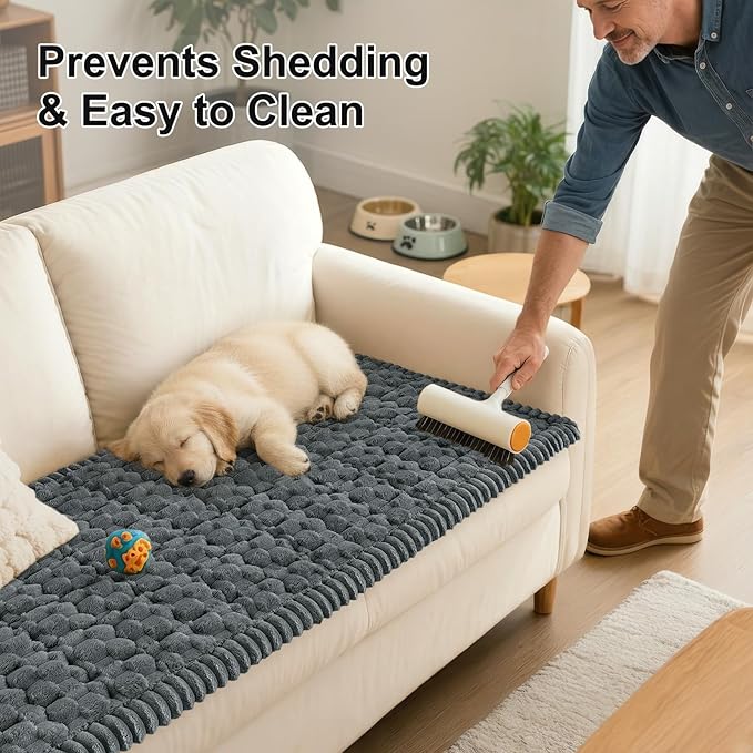Smiry Pet Couch Cover for 3 Cushion Sofa, Non-Slip Fuzzy Couch Cover for Dogs Washable, Thick Soft Sofa Slipcovers Cushion Protector Pet Friendly (Dark Grey, 27.6" x 88")
