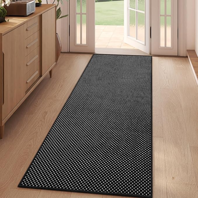 2x5 ft Hallway Runner Rug Boho Woven Washable Long Kitchen Runner Rugs Mat Non Slip, Soft Entryway Laundry Hall Runner Floor Carpet for Indoor Backdoor Bedroom Kitchen Living Room, Black