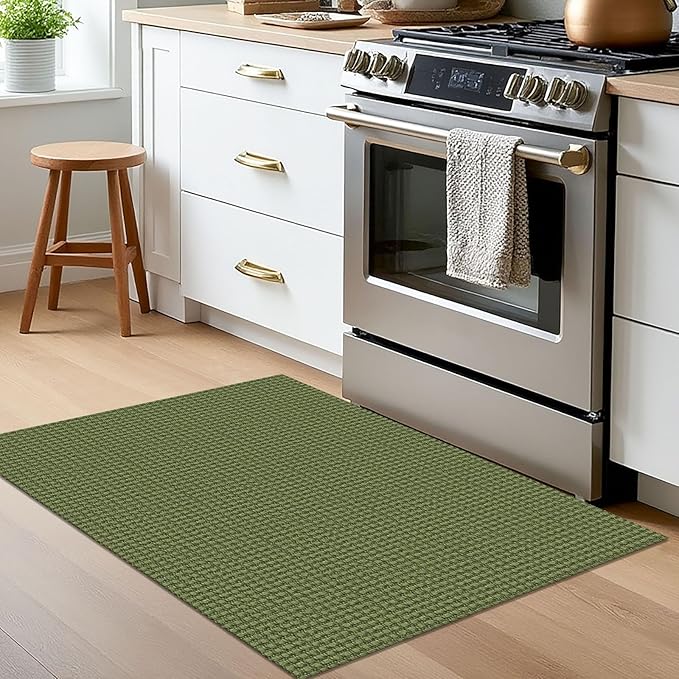EARTHALL Woven Area Rug 2x3 Ft Washable Rugs for Entryway Braided Non Slip Throw Rugs Door Mat Indoor Outdoor Entrance Small Cotton Woven Carpet for Kitchen Foyer Front Door, Green