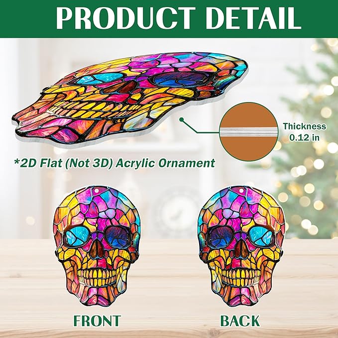 Skull Christmas Ornaments - 2D Flat (Not 3D) Acrylic Gothic Christmas Ornaments 2025 for Xmas Decorations - Skull Gifts for Women Men, Goth Gifts for Women, Skeleton Gothic Decor