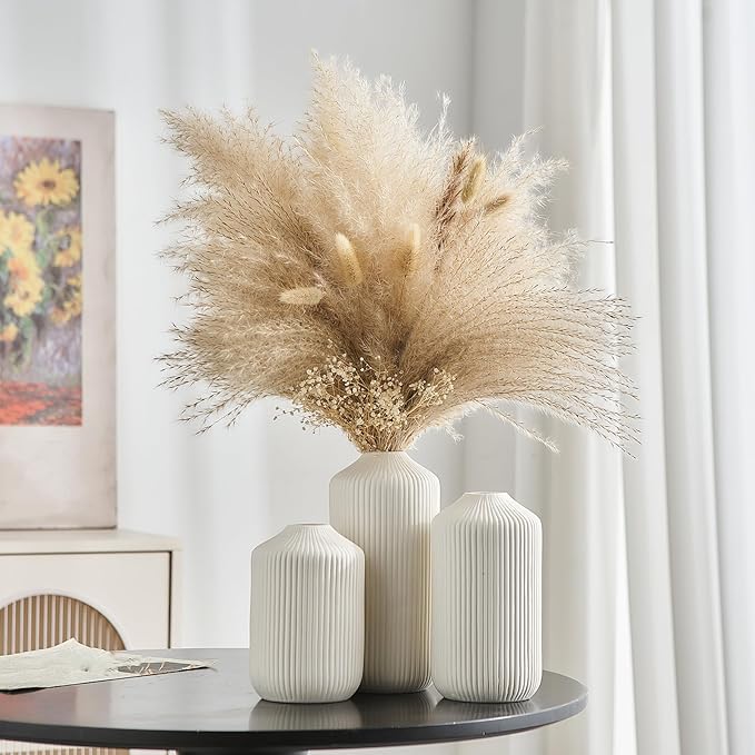 AWNR Ceramic Vase Home Decor: Set of 3 White Flower Vases Minimalist Vase for Flowers Modern Home Decor for Living Room Centerpiece Table Decorations