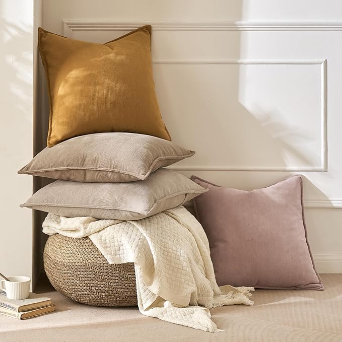 MIULEE Pack of 2 Blush Pink Decorative Pillow Covers 20x20 Inch Soft Chenille Luxurious Couch Throw Pillows Farmhouse Cushion Covers with Elegant Design for Sofa Bedroom Living Room Home Decor