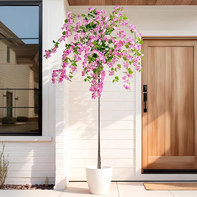 7.2FT Artificial Bougainvillea Tree Artificial Tree Tall Potted Fake Bougainvillea Trees for Outdoor Indoor Lifelike Potted Faux Plants with Wood Trunk and Flowers Office Wedding Home Decor