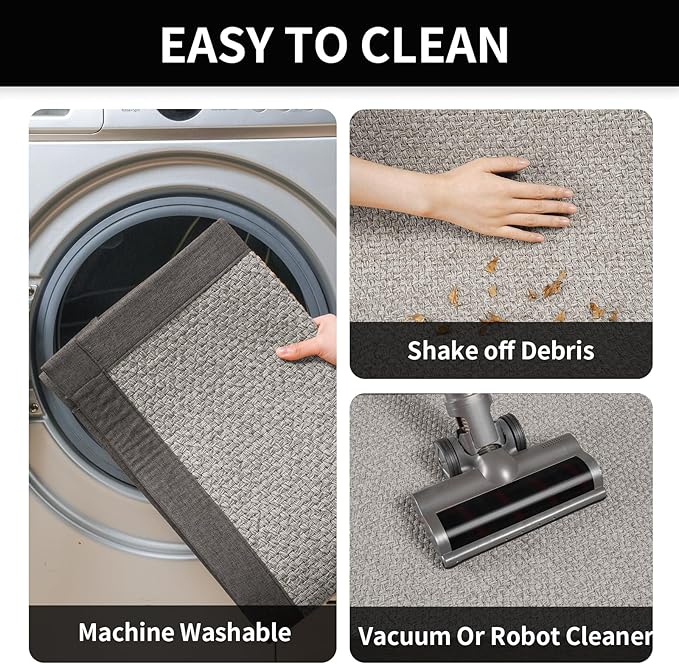 Kitchen Mats for Floor, Rubber Backing Kitchen Rugs Non Slip Washable, Super Absorbent Jute-Like Braid Kitchen Runner Rug Sink Mat Standing Mat, Easy to Clean, Gray 17"x30"