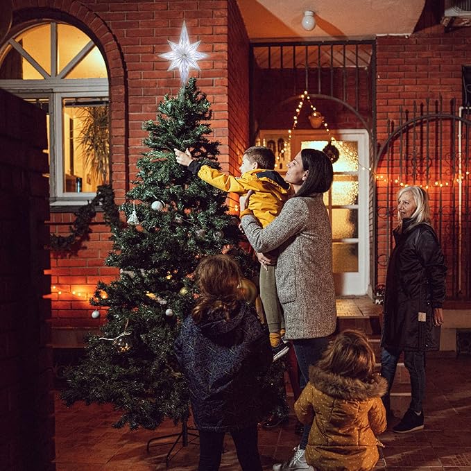 LAMPHOME 11" 16LED Tree Topper, Bethlehem Star White Christmas Star Lights Plastic Lighted Star Tree Topper Decoration