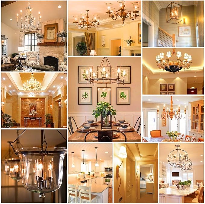 LED Vintage Candelabra Bulbs Night Lights E12 C22T Edison Candle Bulbs Filament Flame 7 Watt Equivalent LED Chandelier Light Bulbs Decorative Lights 2200K Warm Amber Glass, CRI 90+, Pack of 6