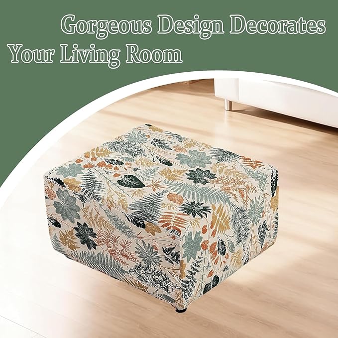HAOYONG Ottoman Cover Rectangle Printed, Stretch Footstool Slipcover Soft Fabric Protector for Rectangular Ottoman in Living Room or Bedroom Washable X-Large