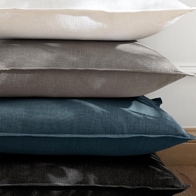 EMEMA Decorative Linen Throw Pillow Covers 18x18 Inch Black Boho Farmhouse Neutral Couch Throw Pillows for Bed Pack of 2 Accent Pillowcase Modern Sofa Cushion Livingroom Home