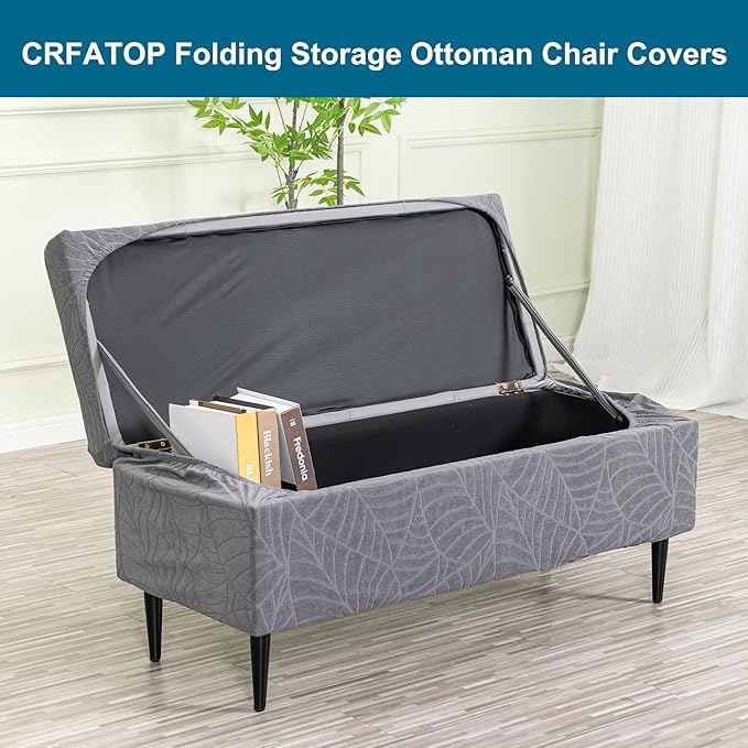 CRFATOP Waterproof Jacquard Ottoman Stool Cover Stretch Folding Storage Footstool Bench Slipcovers Upholstered Foot Chest Chair Covers Washable Entryway Furniture Protector,S,Dark Grey