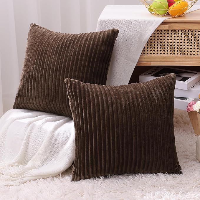 Simmore Decorative Christmas Throw Pillow Covers 12x20 Set of 2, Soft Natural Plush Flannel Double-Sided Fluffy Lumbar Pillow Covers for Couch Sofa Living Room, Brown