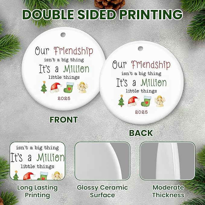 TEEZWONDER Christmas Friend Gifts for Women - Ceramic Christmas Ornaments 2025 for Tree Decorations - Inspirational BFF Bestie Gifts for Friends Women, Friend Gift Ideas, Friends Ornaments for Tree