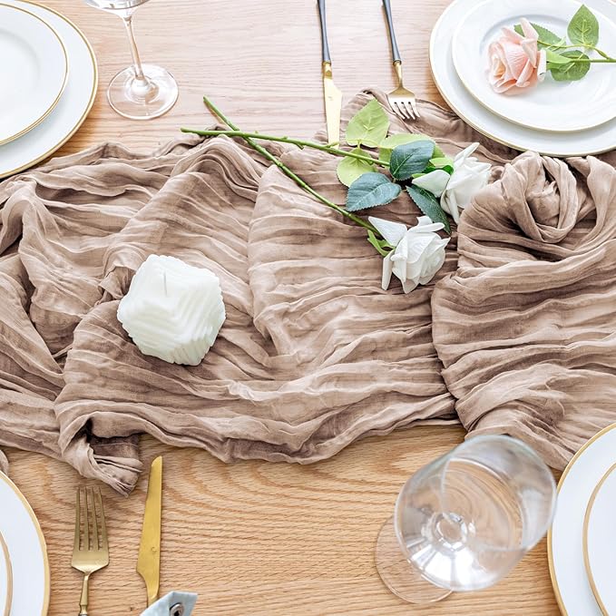 Wokceer Cheesecloth Table Runner 4Pack 10FT Nude Pink Boho Gauze Cheese Cloth Table Runner for Party Long Rustic Sheer Table Runners for Baby Bridal Shower Wedding Easter Table Decor
