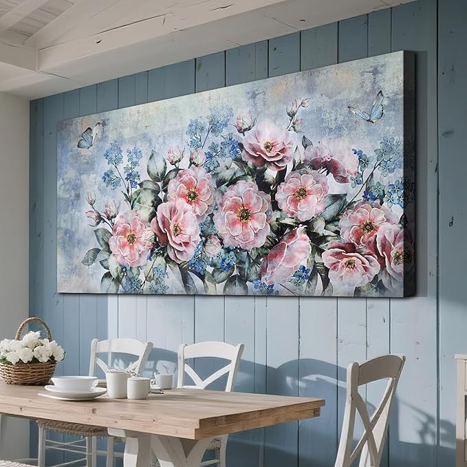 Acocifi Florals Wall Art Peonys Painting for Living Room Pink Flower Picture, Extra Large Canvas Art Wall Decor Textured Artwork for Bedroom Dining Room Farmhouse Home Decor 58"x29"
