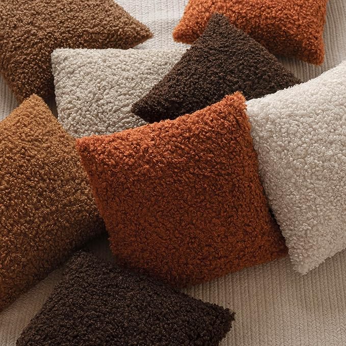 Foindtower 2 Pieces 20x20 Inch Burnt Orange, Faux Fur Throw Pillow Cover Accent Sherpa Furry Pillow Cover Fuzzy Soft Pillowcases Cozy Sheepskin Decorative Fleece Cushion Case for Bed Couch Living Room