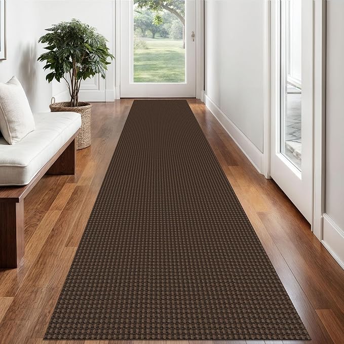 Braided Runner Rug 2x12 Ft Washable Runners for Hallways Non Slip Rubber Backed Kitchen Runners Cotton Extra Long Entryway Runner Indoor, Woven Carpet for Hall Entryway, Brown