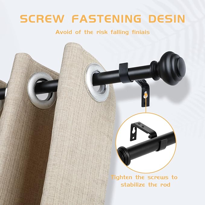 1 Inch Black Curtain Rods for windows,Heavy Duty Curtain Rods for Windows 66 to 120 Inch,Standard Decorative Window Curtain Rod Set with Brackets for bathroom Kitchen Bedroom Window,