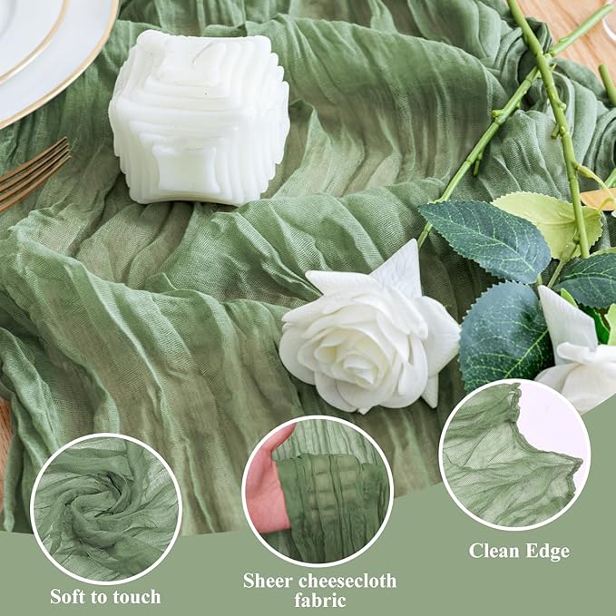 Wokceer Cheesecloth Table Runner 2Pack 10FT Sage Green Boho Gauze Easter Christmas Cheese Cloth Table Runner for Party Long Rustic Sheer Table Runners for Baby Bridal Shower Wedding