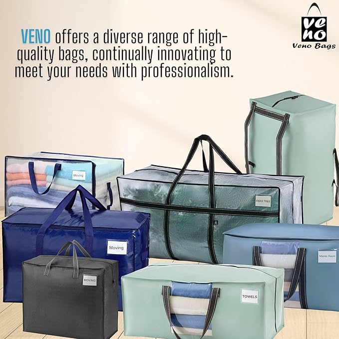 VENO 8 Pack Moving Bags, Upgraded Heavy Duty, Moving Boxes Alternative, Packing Storage Supplies for Dorm Room Essentials with Zipper for Clothes, Large Totes for Packaging (Light Blue, 8 Pack)