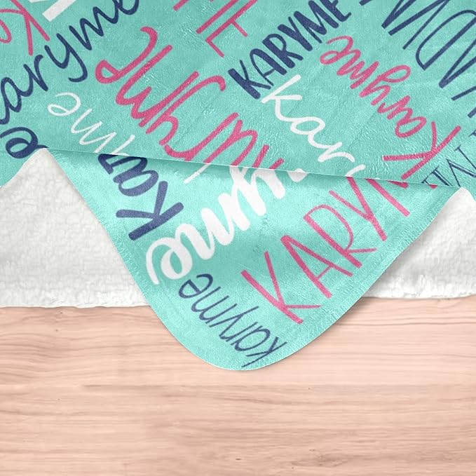 Personalized Blankets with Names Baby Gifts for Girls Boys Custom Soft Fleece and Sherpa Name Blanket for Kids and Adults Birthday for Daughter Son Granddaughter Grandson (Cyan)