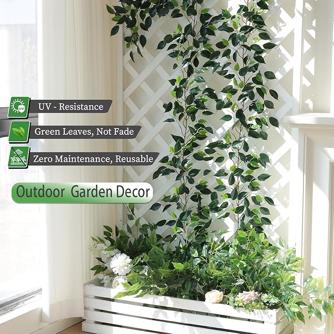 Mizii 2 Strands Artificial Vines Ficus Garland 78" Fake Vine with Silk Green Leaves Faux Hanging Plants Greenery Decorations for Bedroom Table Centerpieces Wall Party Wedding Room Decor (Ficus)