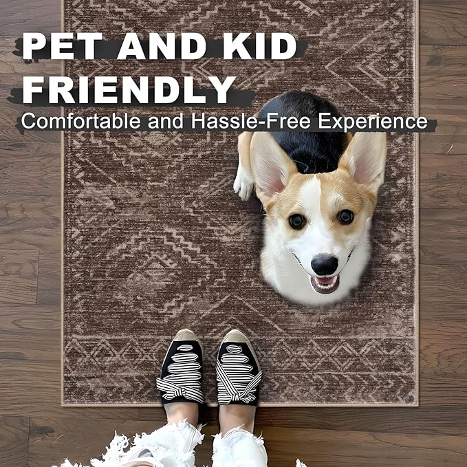 KILOCOCO Boho Entryway Rug 2x3 Printed Small Area Rug Indoor Door Mat Machine Washable Kitchen Rugs Soft Non Slip Throw Rugs for Bedroom Entrance Geometric Laundry Room, Rust Red/Brown