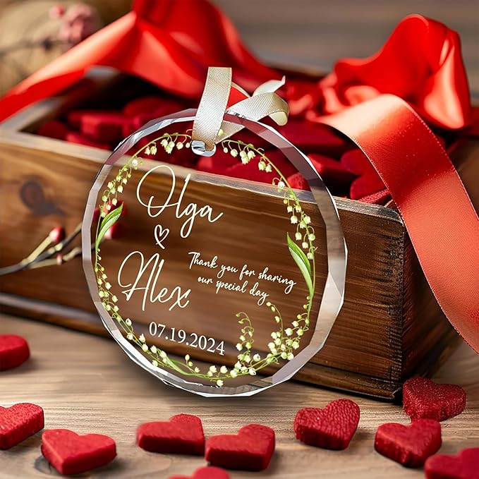 Personalized Wedding Thank You Ornament Gift – 2025 Personalized Guest Favor with Names & Date – Elegant Glass Keepsake for Guests – Custom Wedding Appreciation Ornament