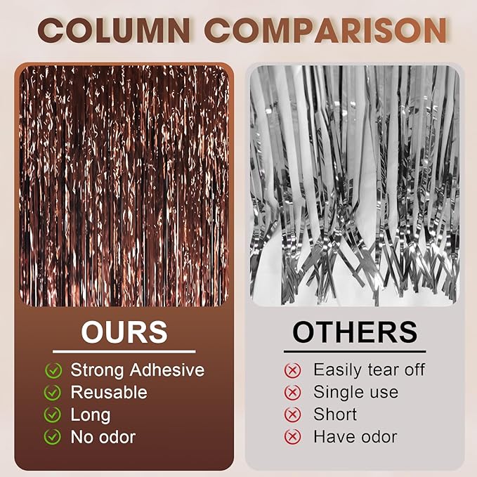 3.3 x 6.6 ft Foil Fringe Backdrop Curtains, Tinsel Streamers Party Decorations, Fringe Backdrop for Birthday, Baby Shower, Gender Reveal, Graduation (3, Brown)