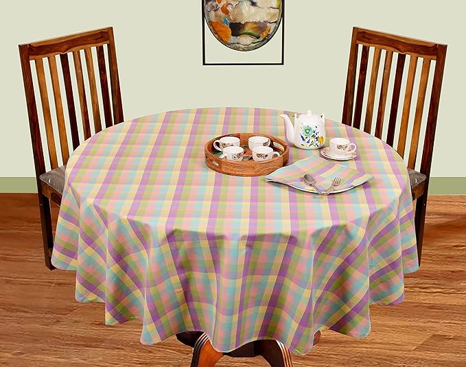 Urban Villa Easter Tablecloth Buffalo Check Table Cloth Tabletop Cover Kitchen Dining Tablecloth 100% Cotton Great Parties Wedding Holiday Dinner Easter Color Round 70 Inches 4-6 Seats Table Cloth