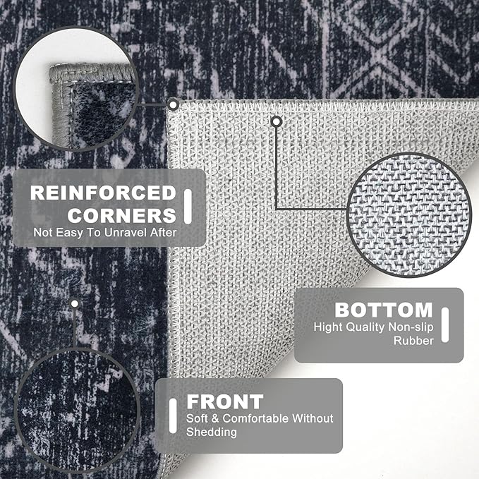 KILOCOCO Boho Entryway Rug 2x3 Printed Small Area Rug Indoor Door Mat Machine Washable Kitchen Rugs Super Soft Non Slip Throw Rugs for Bedroom Entrance Geometric Laundry Room, Black/Navy