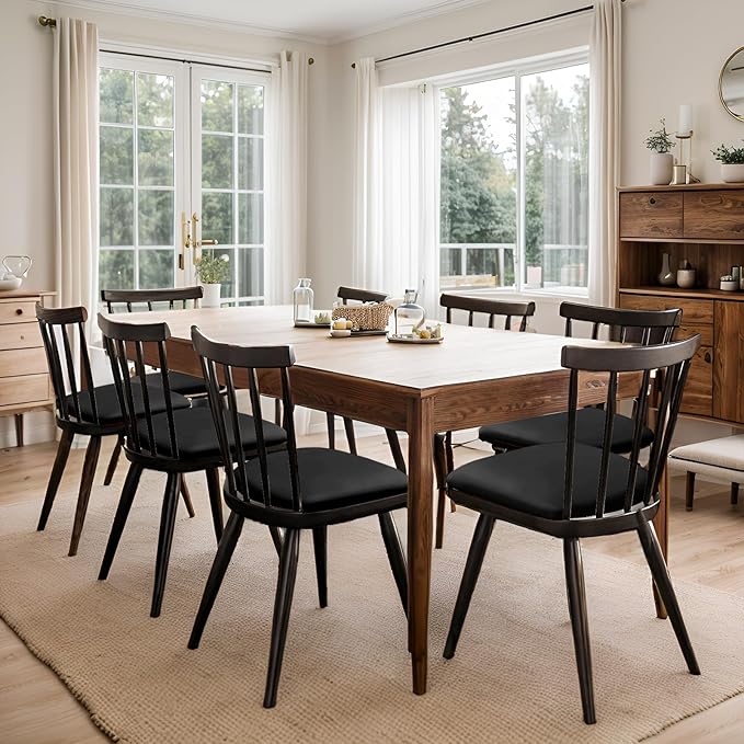 Seat Covers for Dining Room Chairs Set of 4 - PU Leather Removable Washable Chair Seat Slipcovers (Black, Small)