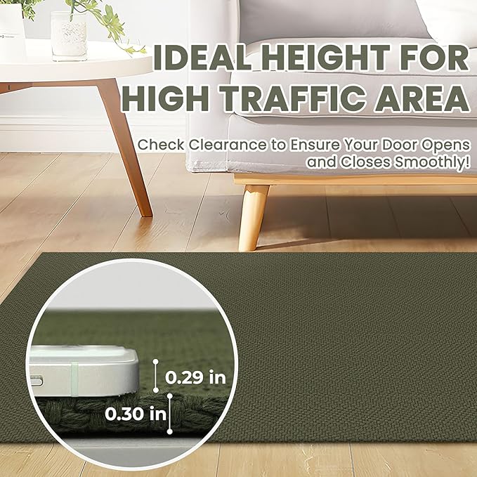 Braided Runner Rug 2x8 Ft Washable Runners for Hallways Kitchen Runner Rug with Rubber Backing Cotton Entryway Runner Indoor, Woven Floor Carpet for Hall Kitchen Bedroom, Dark Green