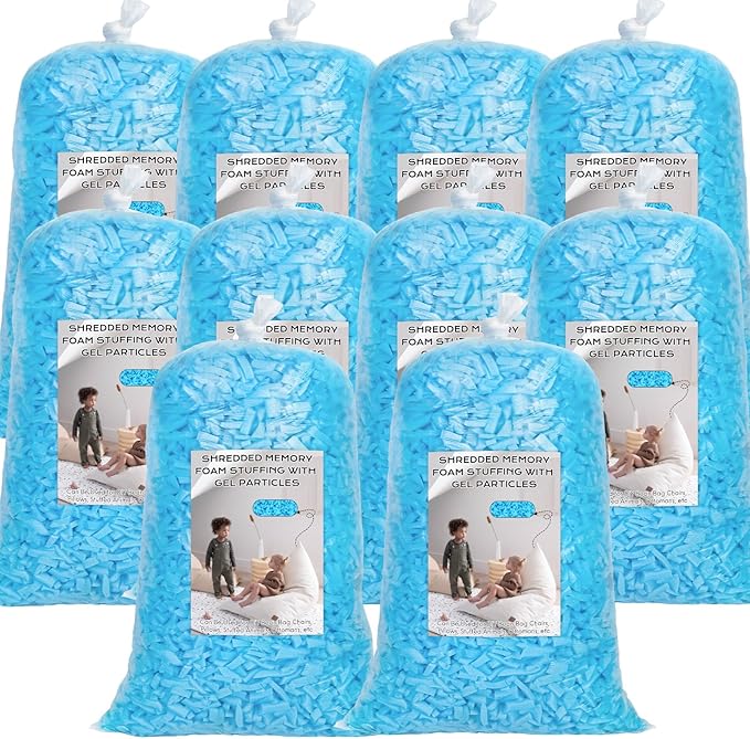 50lbs Bean Bag Filler, Pillow Filler Stuffing, Bean Bag Filling, Shredded Memory Foam Filling, Punching Bag Filler, Foam Refill for Pouf/Ottoman Stuffing/Boxing Bag,Added Gel Particles(Blue)