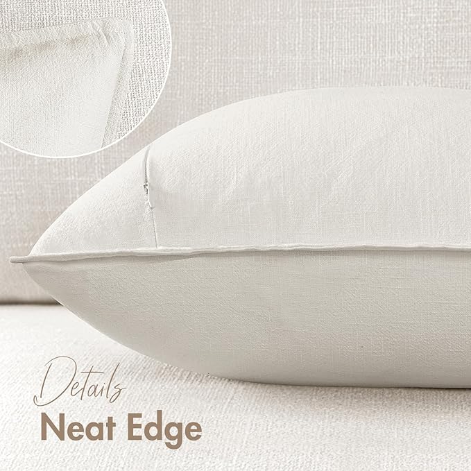 Woaboy 18x18 Inch Set of 2 Decorative Linen Solid Throw Pillow Covers Boho Accent Farmhouse Pillowcases Modern Netural Christmas Home Decor for Couch Sofa Living Room Bed,Cream White